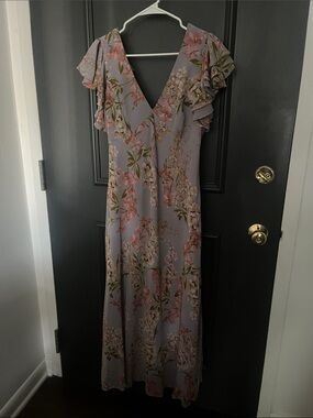 Taylor Lavender Floral V-Neck Maxi Dress with Ruffle Cap Sleeves